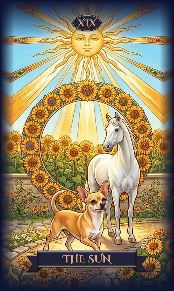 Chihuahua as The Sun on a personalized tarot card