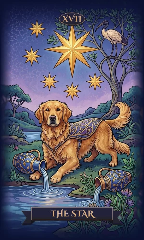 A pet as The Star on a personalized tarot card