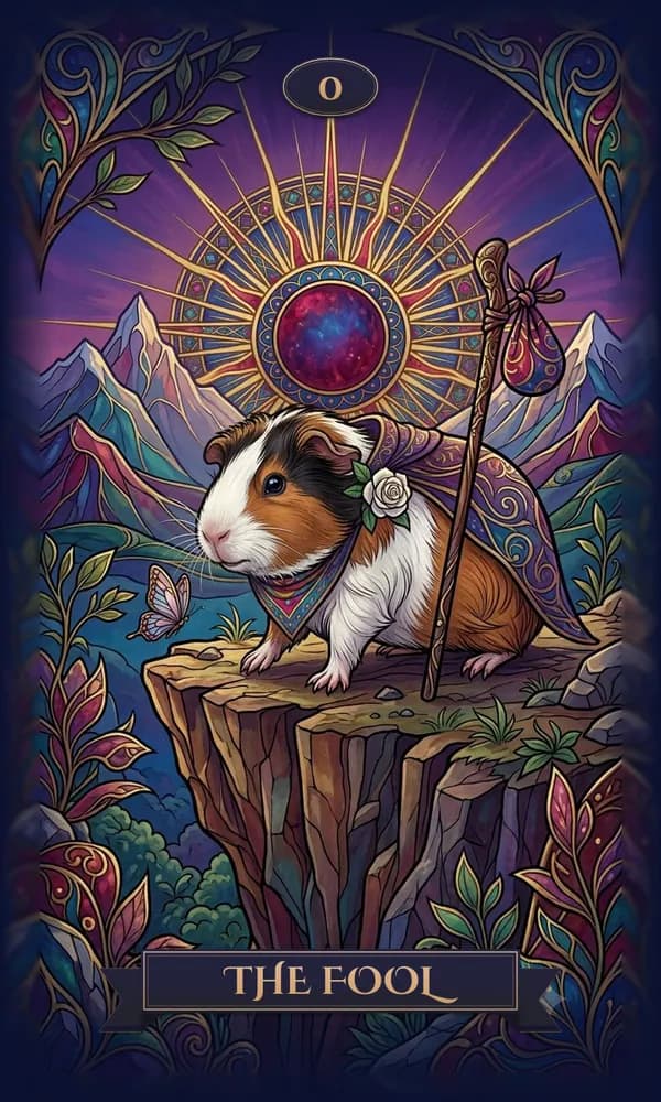 Guinea Pig as The Fool on a personalized tarot card