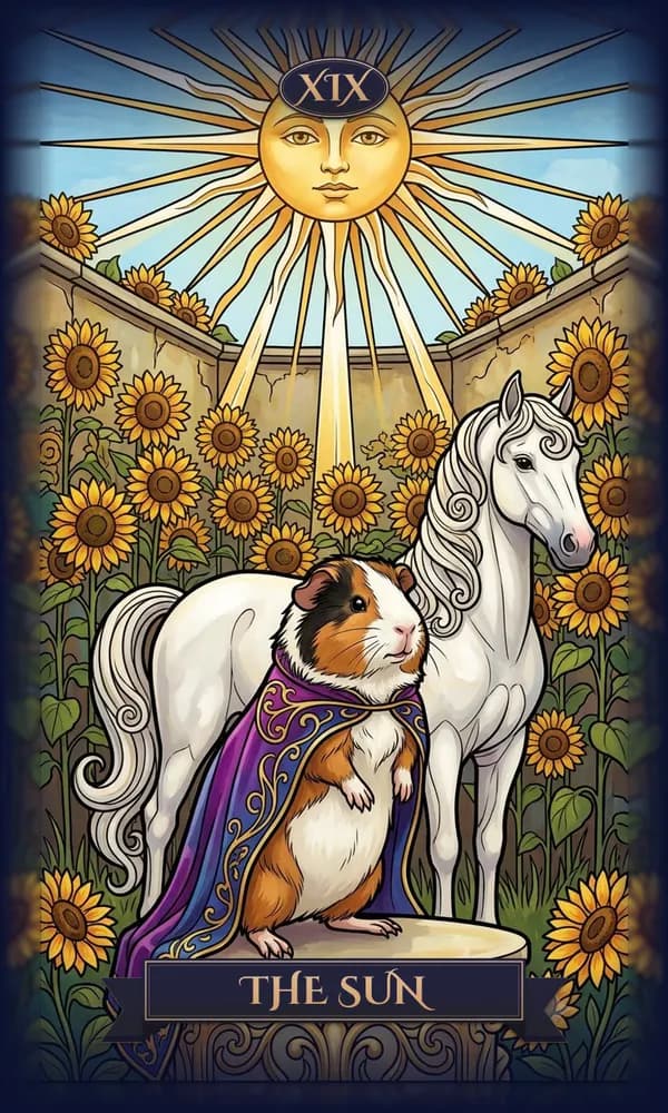 Guinea Pig as The Sun on a personalized tarot card