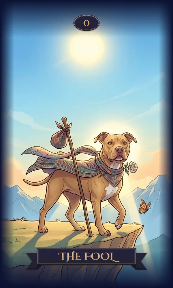 Pit Bull as The Fool on a personalized tarot card