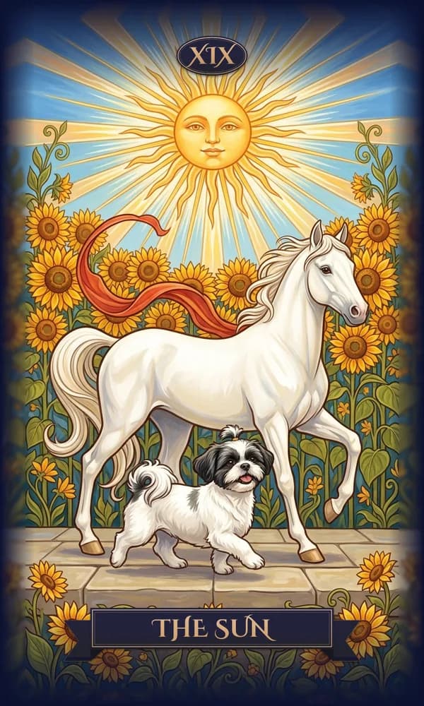 Shih Tzu as The Sun on a personalized tarot card
