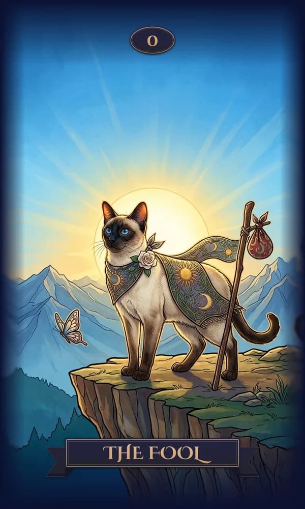 Siamese as The Fool on a personalized tarot card