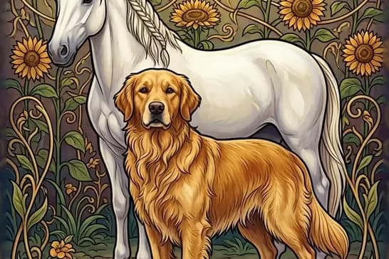 A golden retriever painted in watercolor with a party hat for a birthday postcard